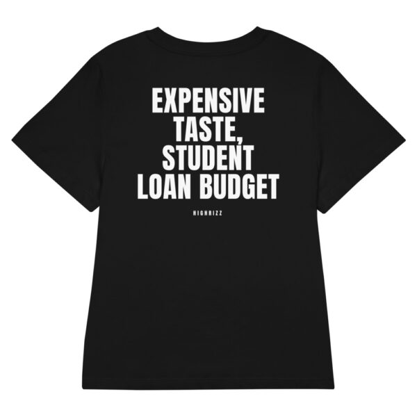 Expensive taste, student loan budget Women's Fitted T-Shirt Expensive taste, student loan budget Women's T-Shirt in black
