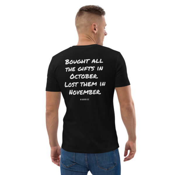 Bought all the gifts in October. Lost them in November. Men's T-Shirt in black