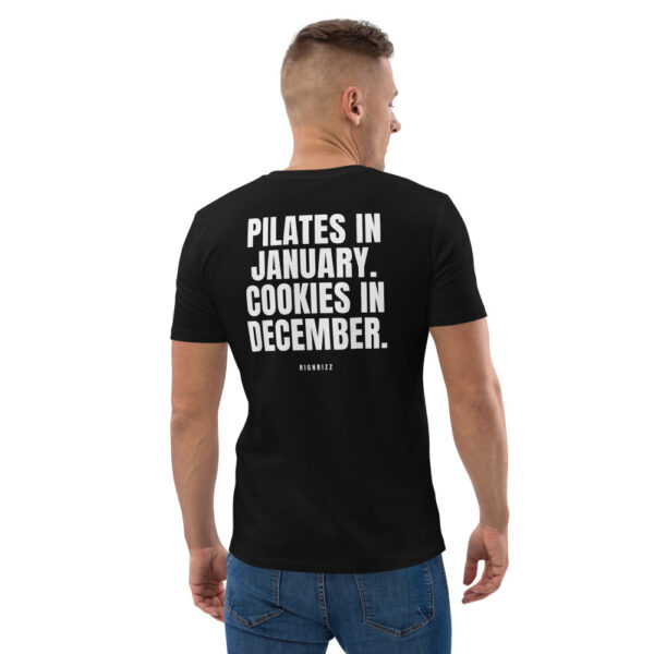 Pilates in January. Cookies in December. Men's T-Shirt in black